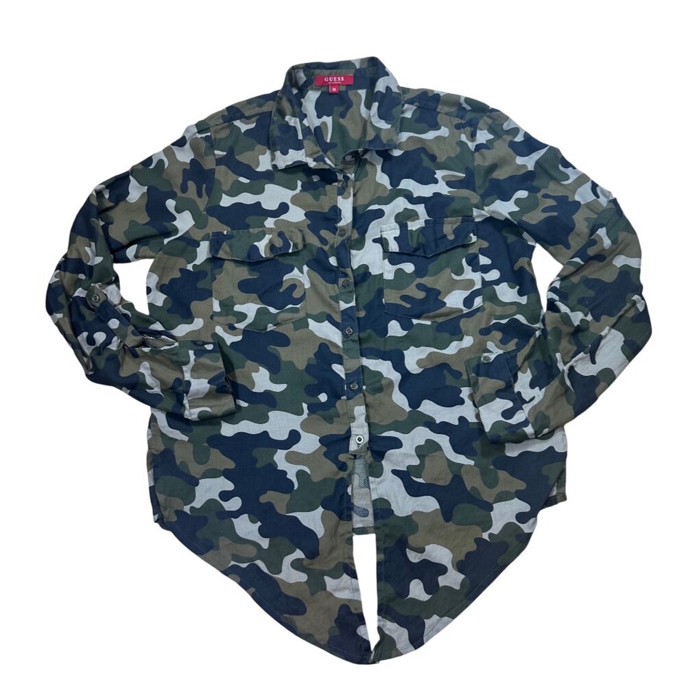Guess Camo Button Down Shirt Long Sleeve Size M